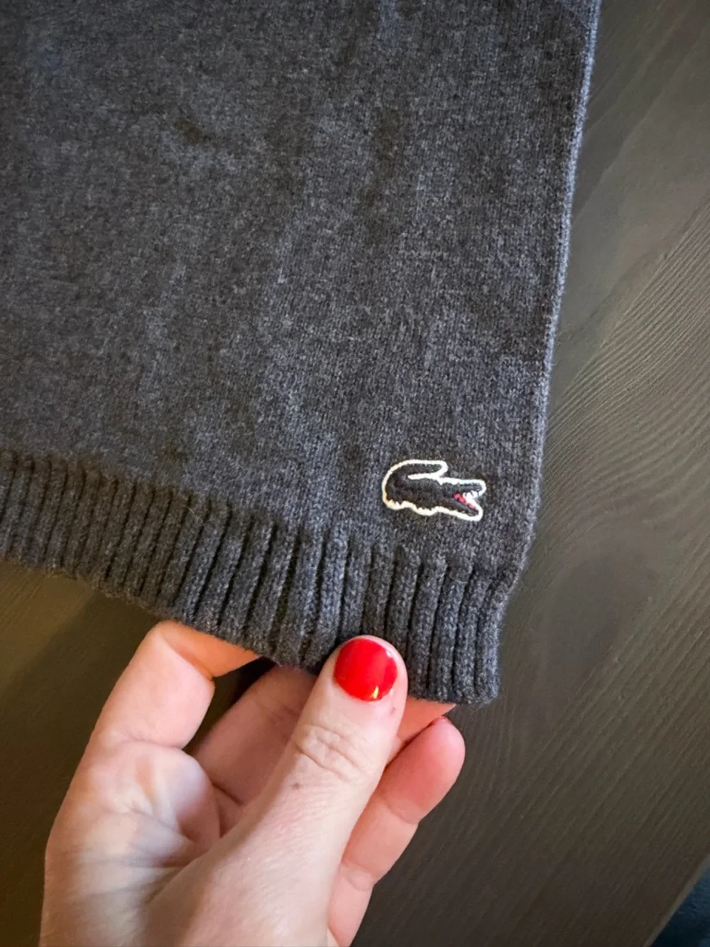 Lacoste Charcoal Knit Wool Blend Scarf with Ribbed Edge